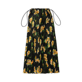 Women's Pleated Drawstring Skirt - Black/Yellow