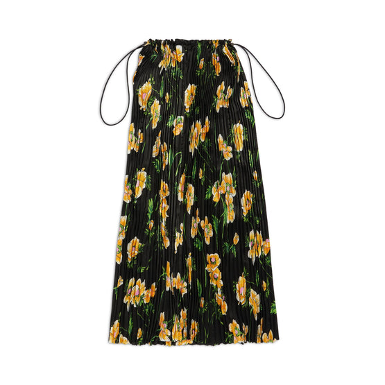 Women's Pleated Drawstring Skirt - Black/Yellow