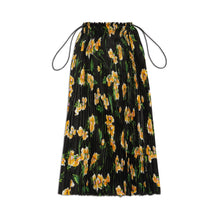 Women's Pleated Drawstring Skirt - Black/Yellow