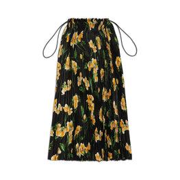 Women's Pleated Drawstring Skirt - Black/Yellow