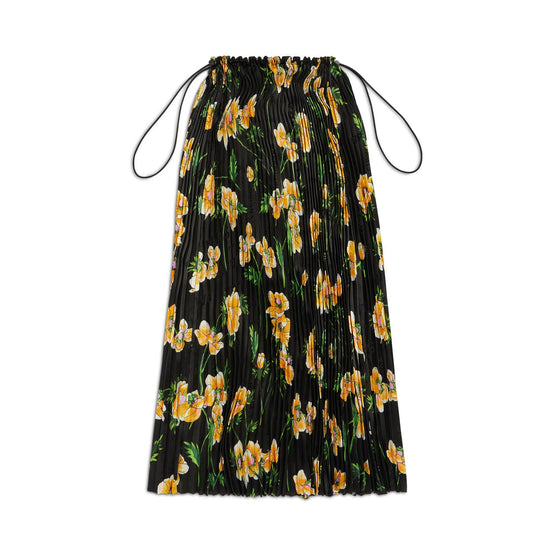 Women's Pleated Drawstring Skirt - Black/Yellow