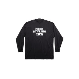 Women's L/S Large Fit T-Shirt - Washed Black/White