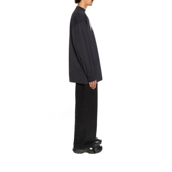 Men's L/S Large Fit T-Shirt - Faded Black/White