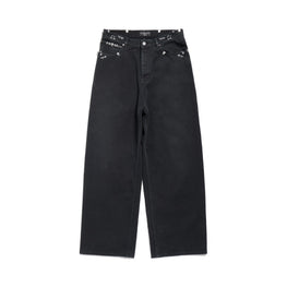 Men's Pierced Baggy Pants - Sunbleached Black