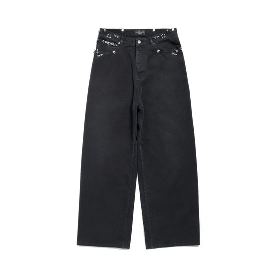 Men's Pierced Baggy Pants - Sunbleached Black