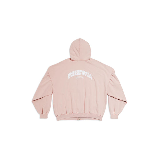 Women's Round Zip-Up Hoodie - Light Pink/White