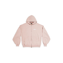 Women's Round Zip-Up Hoodie - Light Pink/White