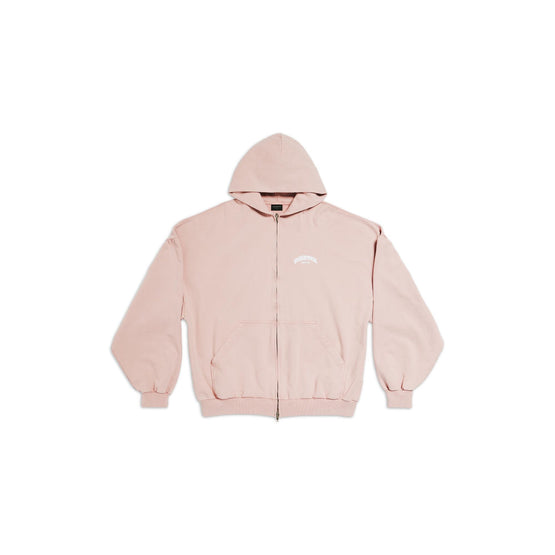 Women's Round Zip-Up Hoodie - Light Pink/White