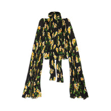 Women's Scarf Pleated Blouse - Black/Yellow