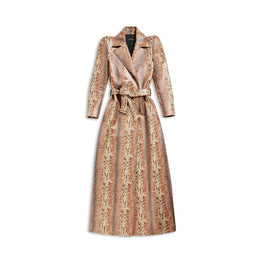 Women's Round Shoulder Trench Coat - Black/Leopard