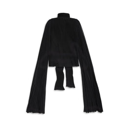 Women's Scarf Pleated Blouse - Black