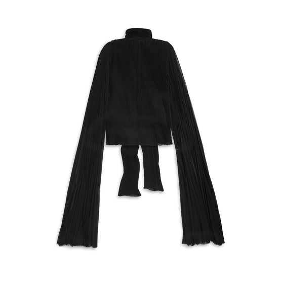Women's Scarf Pleated Blouse - Black