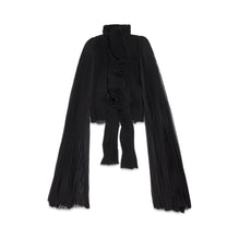 Women's Scarf Pleated Blouse - Black
