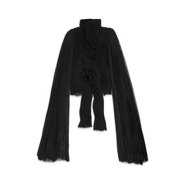 Women's Scarf Pleated Blouse - Black