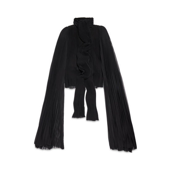 Women's Scarf Pleated Blouse - Black
