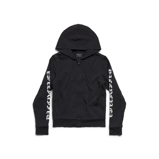 Women's Slim Fit Zip-Up Hoodie - Faded Black/White