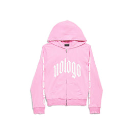Women's Small Zip-Up Hoodie - Light Pink/White