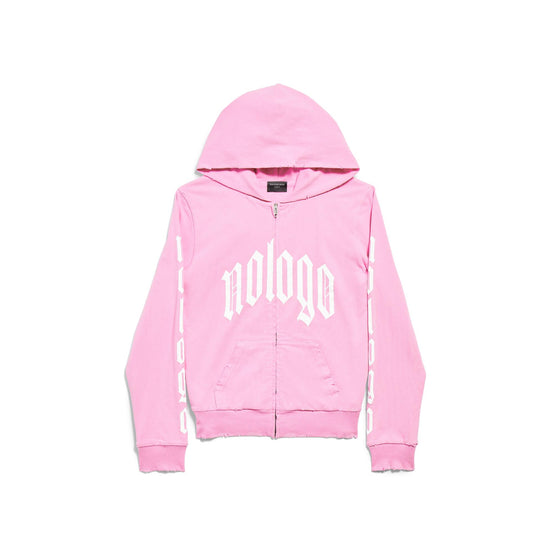 Women's Small Zip-Up Hoodie - Light Pink/White