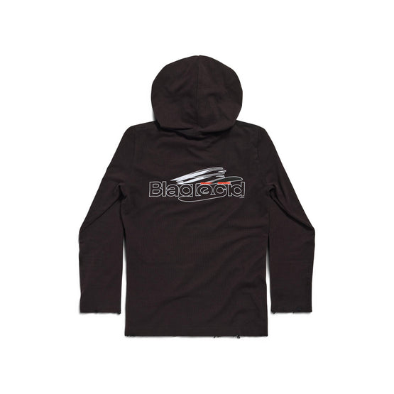 Men's L/S Hooded T-Shirt - Washed Black/White