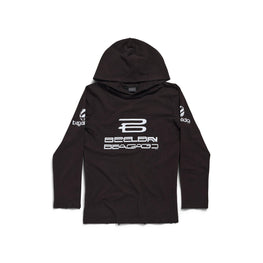 Men's L/S Hooded T-Shirt - Washed Black/White
