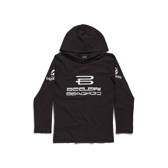 Men's L/S Hooded T-Shirt - Washed Black/White