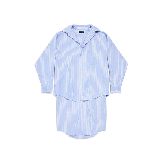 Women's Layered Shirt Dress - Sky Blue/White