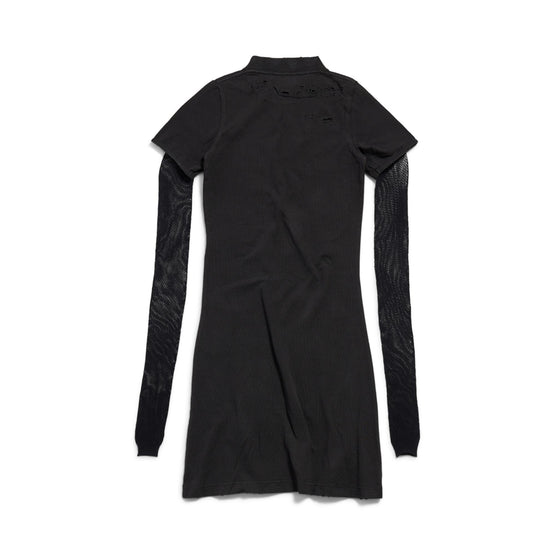 Women's Mesh Sleeve Dress - Faded Black/White