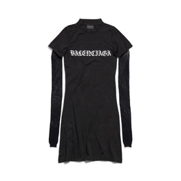 Women's Mesh Sleeve Dress - Faded Black/White
