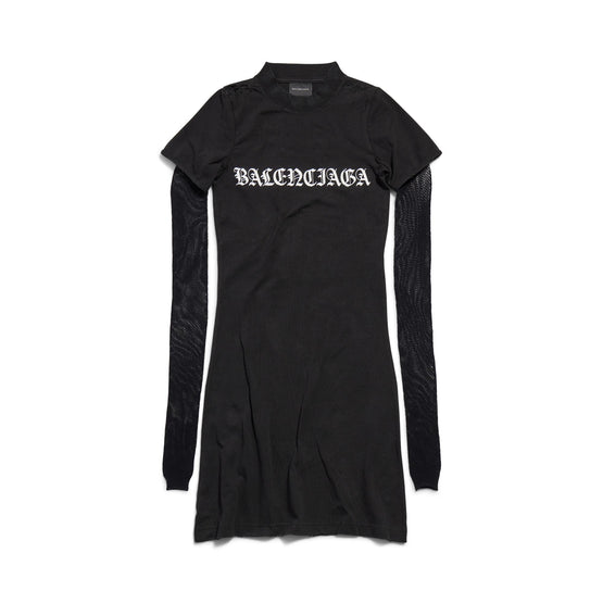 Women's Mesh Sleeve Dress - Faded Black/White