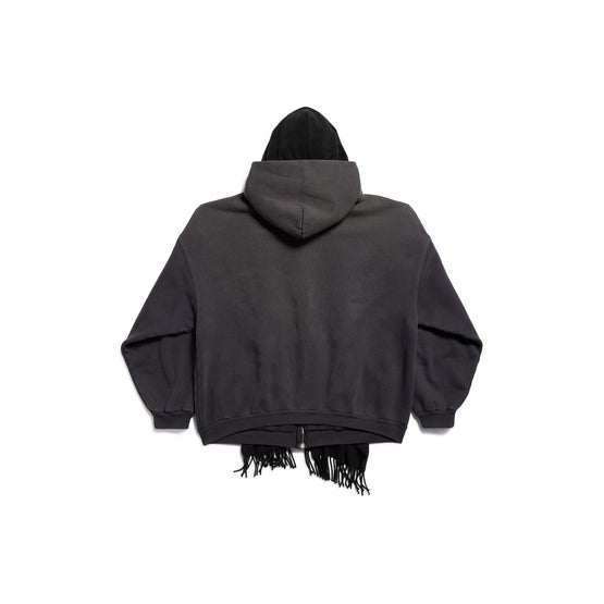 Men's Scarf Zip-Up Hoodie - Faded Black