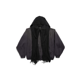 Men's Scarf Zip-Up Hoodie - Faded Black