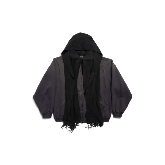 Men's Scarf Zip-Up Hoodie - Faded Black