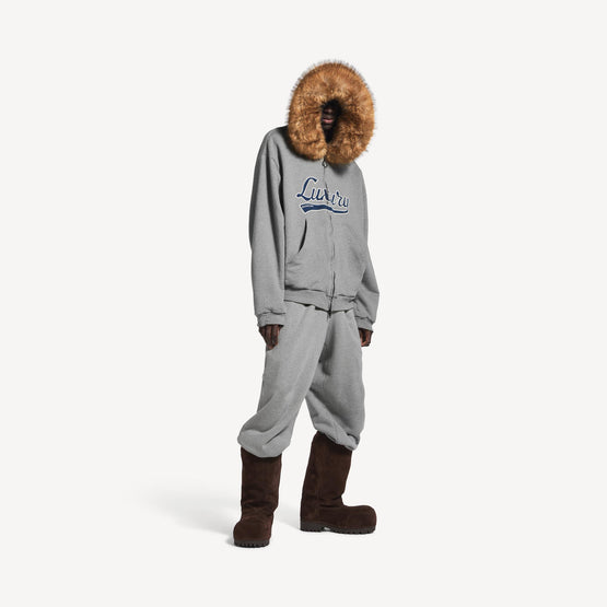 Men's Faux-Fur Zip-Up Hoodie - Dark Heathr Gry/Blue