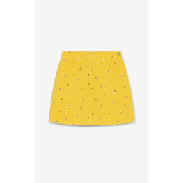 Women Printed Denim Mini Skirt - Golden Yellow