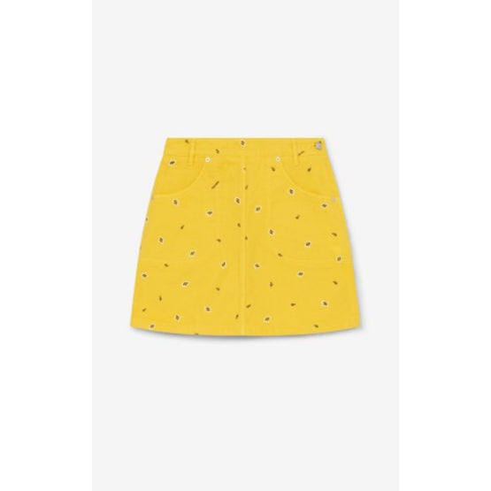 Women Printed Denim Mini Skirt - Golden Yellow