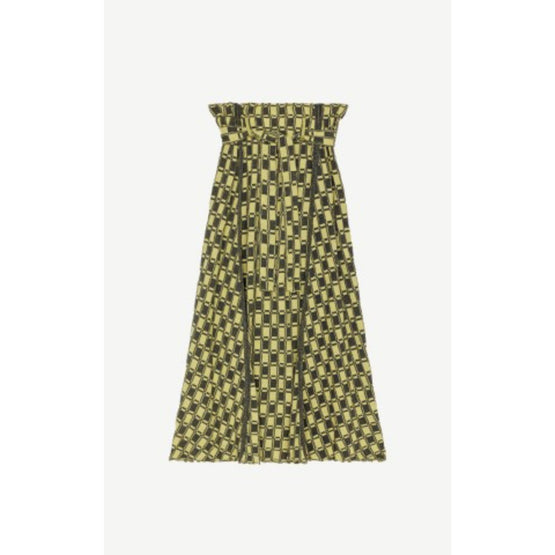 Women Jacquard Belted Flare Skirt - Golden Yellow