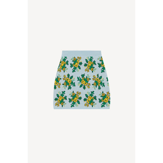 Women Pop Bouquet Jacquard Min Skirt - Sky Blue