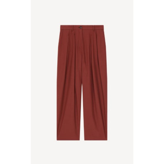 Women Cropped Pleated Pant - Bordeaux