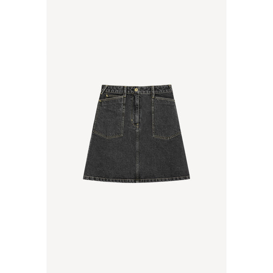Women Stone Bleach Short Denim Skirt - Bleached Black Denim