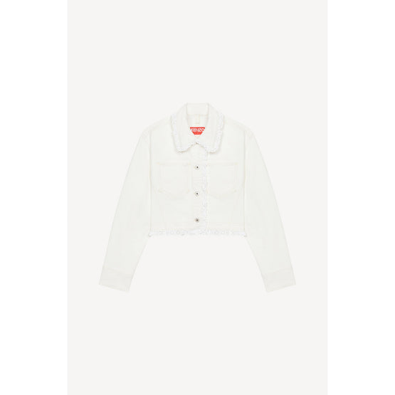 Women Bleached Cropped Denim Jacket - Bleached White Denim