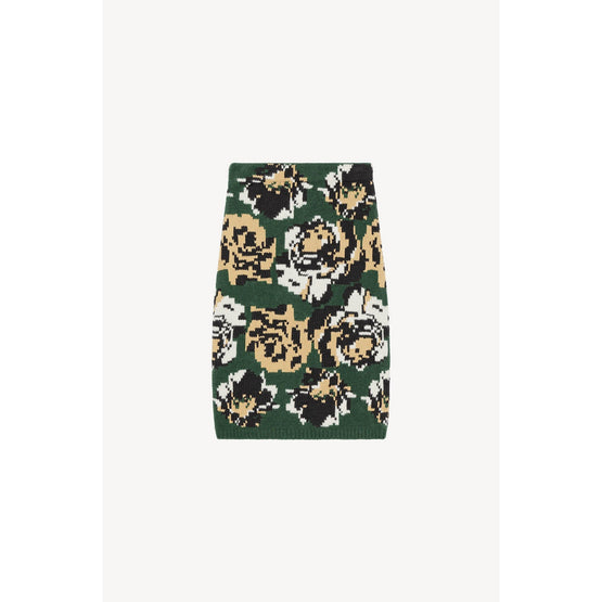 Women Pixel Flowers Midi Skirt - Khaki