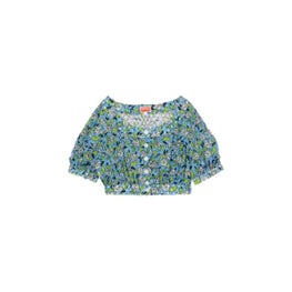 Women Cropped Blouse - Cyan