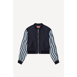 Men Wavy Stripes Bomber - Midnight Blue