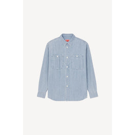 Men Denim Shirt - Stone Bleached Blue Denim