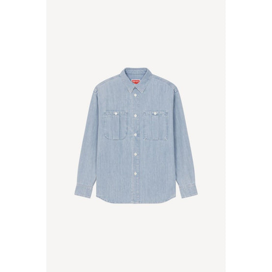 Men Denim Shirt - Stone Bleached Blue Denim