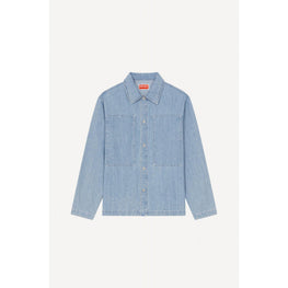 Men Stone Bleached Denim Overshirt - Stone Bleached Blue Denim
