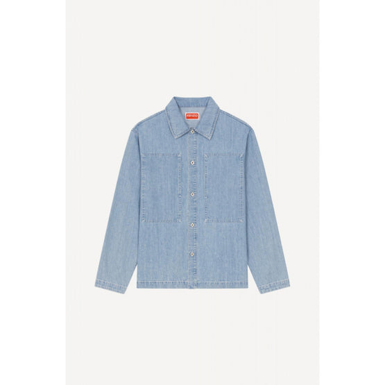Men Stone Bleached Denim Overshirt - Stone Bleached Blue Denim
