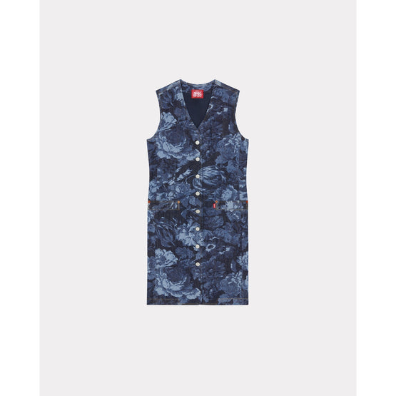 Women Denim Printed Dress - Midnight Blue