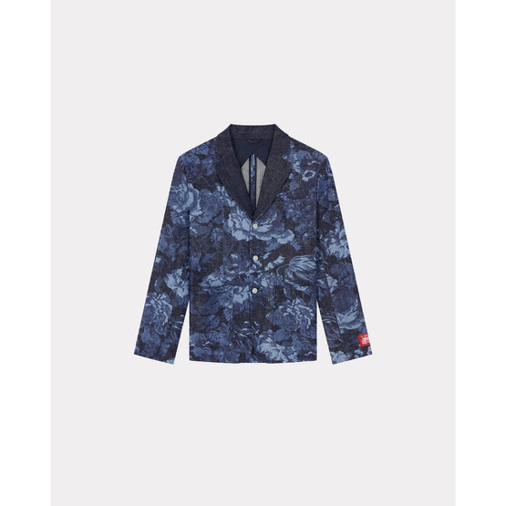 Women Printed Denim Blazer - Midnight Blue