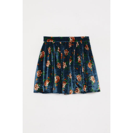 Women Roses Mini Skirt - Duck Blue